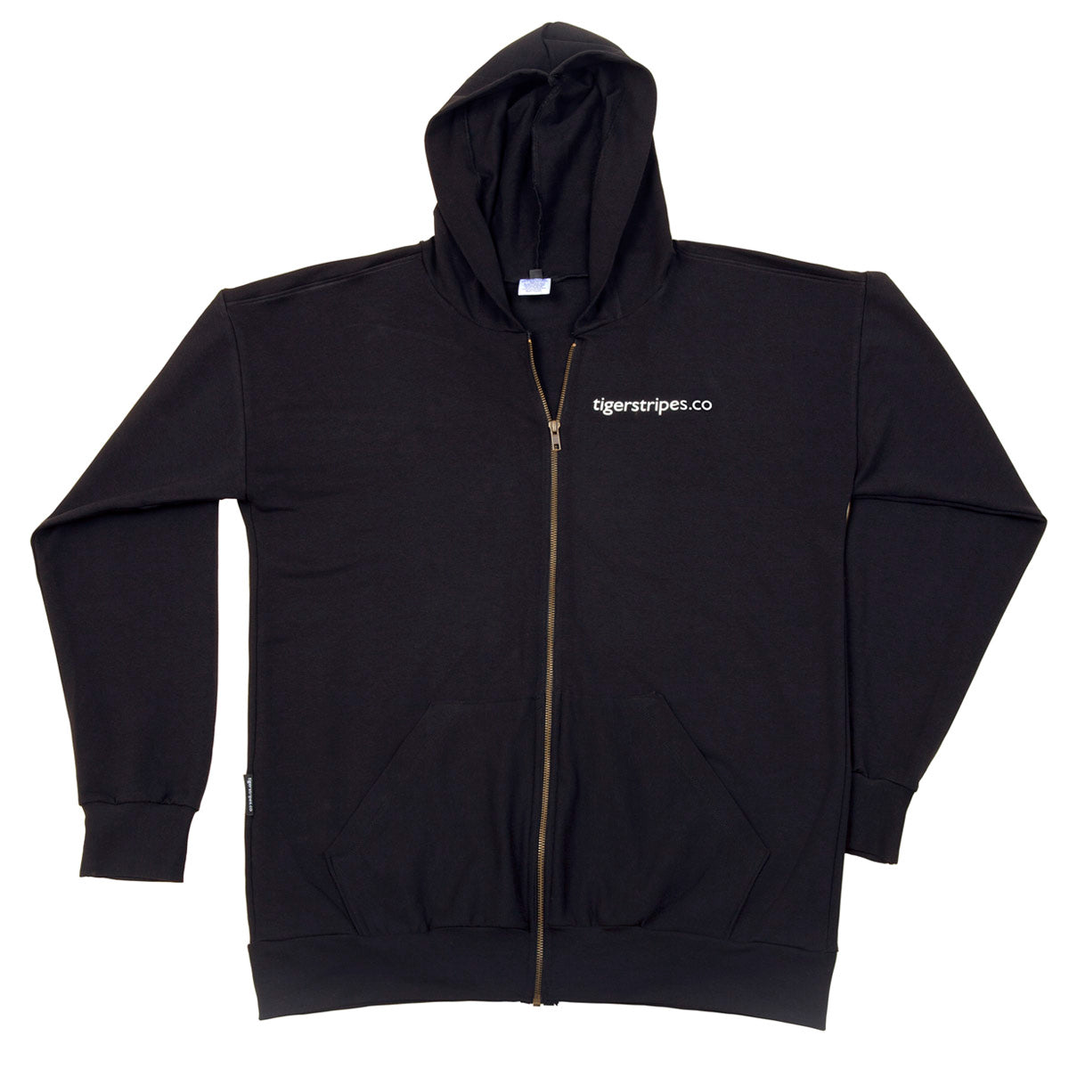 Black Unisex French Organic Tag Fleece Zipped Hoodie - White Logo Series