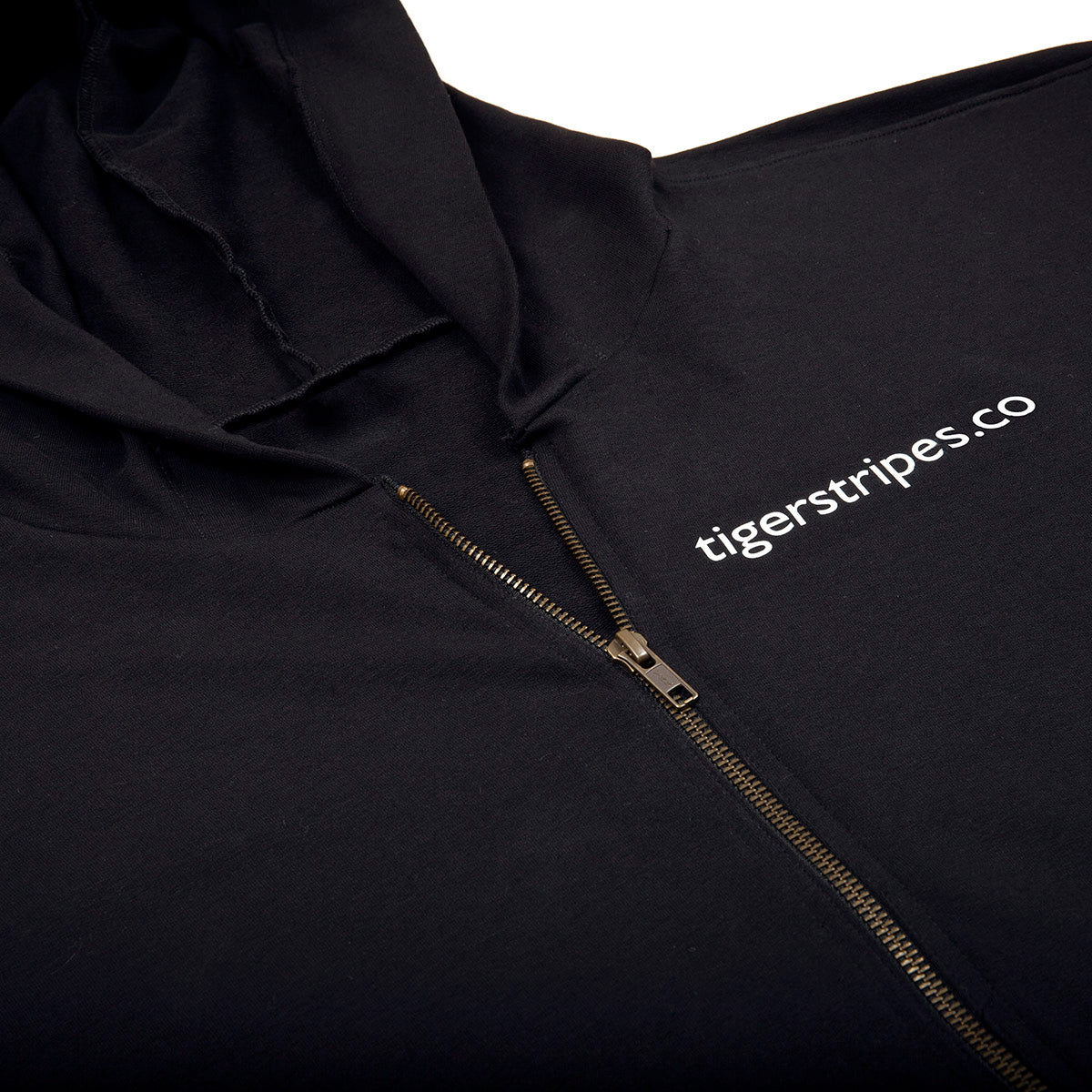 Black Unisex French Organic Tag Fleece Zipped Hoodie - White Logo Series