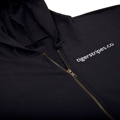 Black Unisex French Organic Tag Fleece Zipped Hoodie - White Logo Series