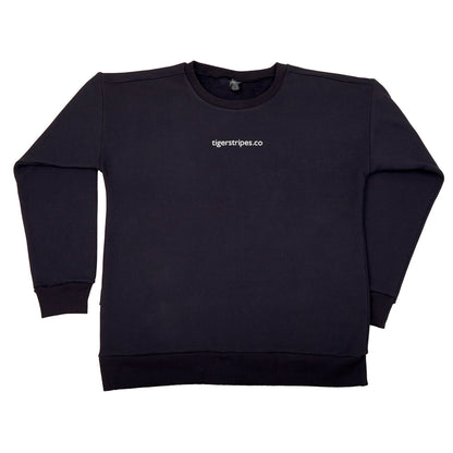 Unisex Sweatshirt, White Logo, Relaxed Neck Fit.